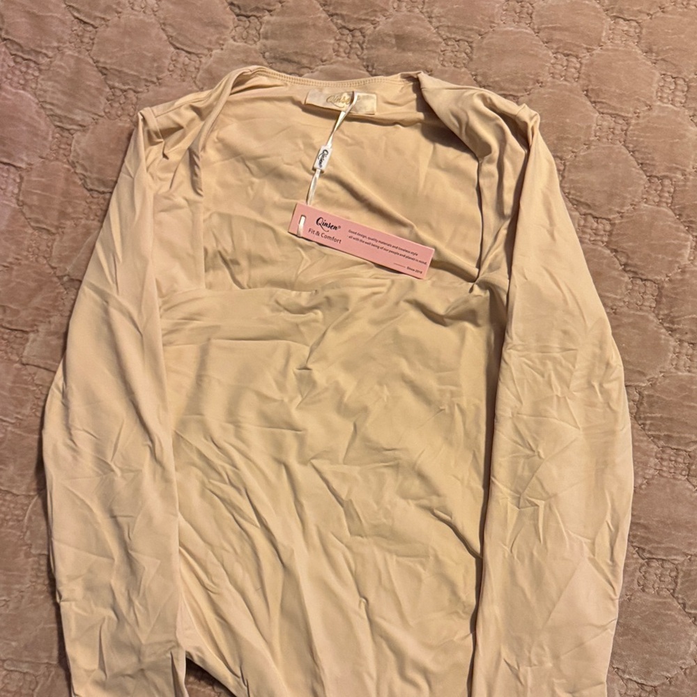 Womens Bodysuit Beige Long Sleeve